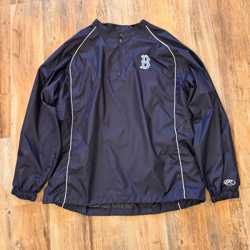 Rawlings Mens Navy Blue Quarter Zip Baseball Windshirt Pullover XL RP9715 B